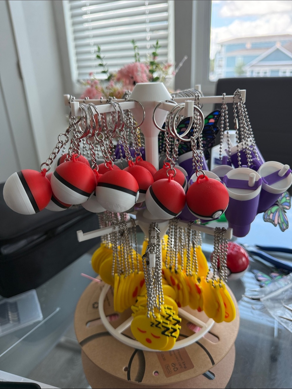 Red & White Pokeball Keychain Set